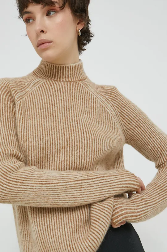 brązowy HUGO sweter z domieszką wełny