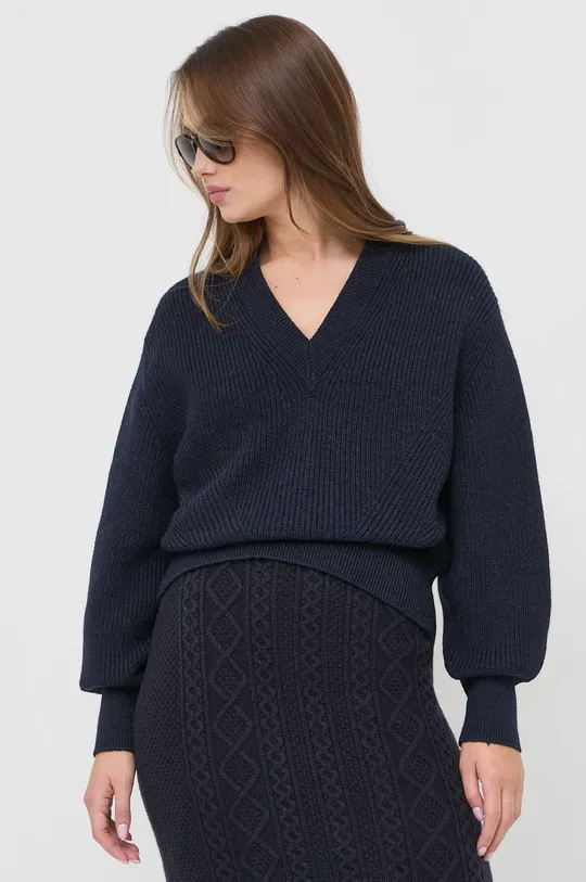 sötétkék BOSS gyapjúkeverék pulóver Női