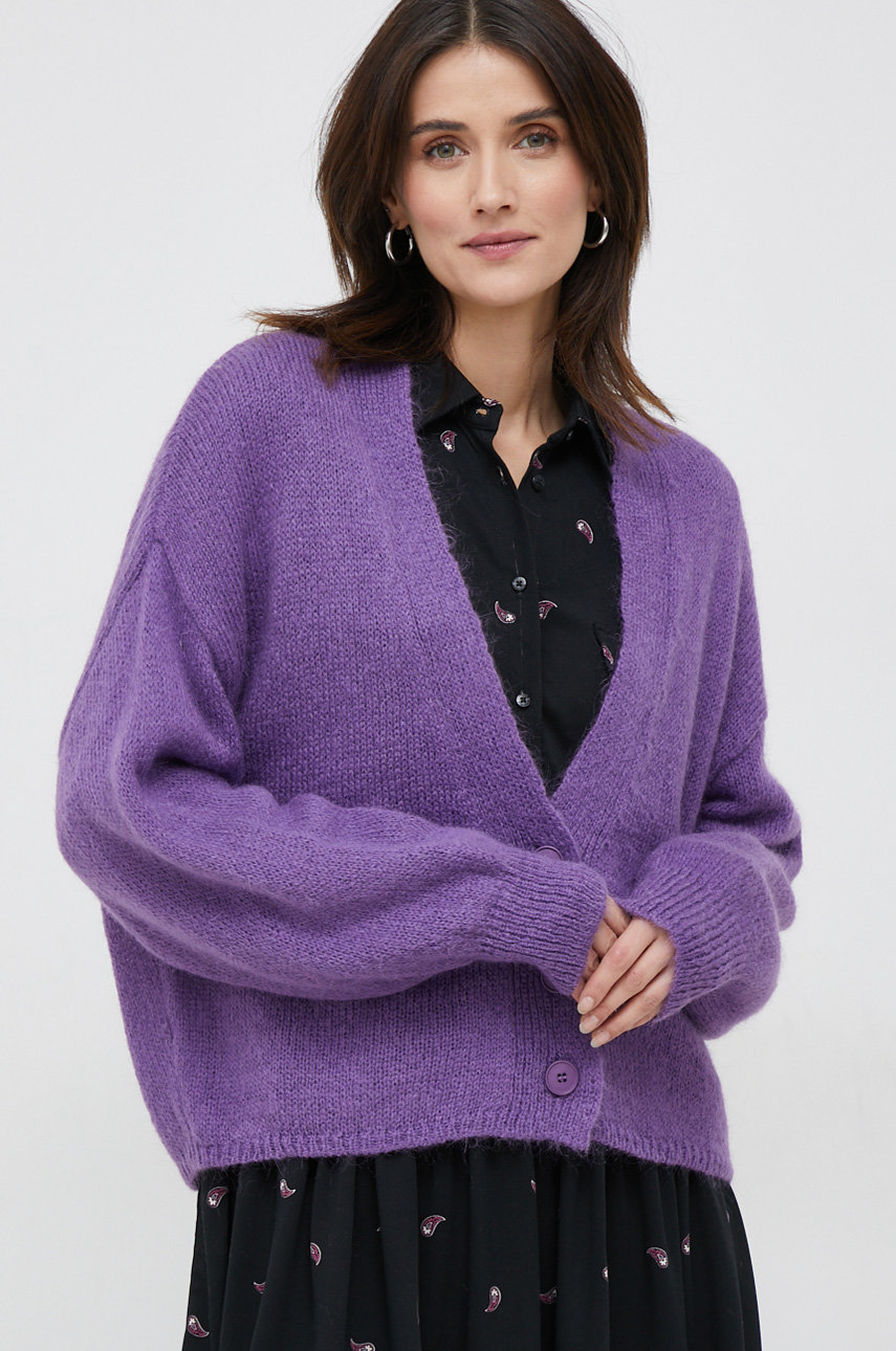 purpurowy Sisley kardigan z domieszką wełny Damski