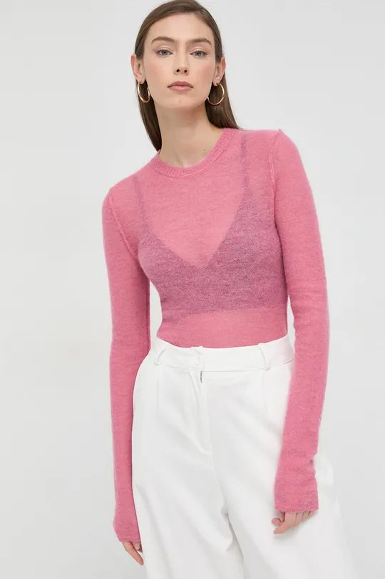 Vlnený sveter Victoria Beckham ružová