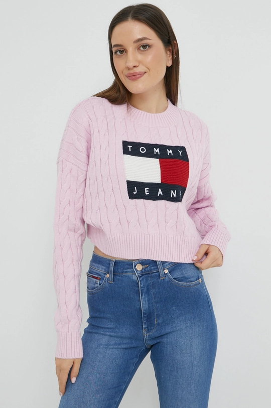 różowy Tommy Jeans sweter Damski