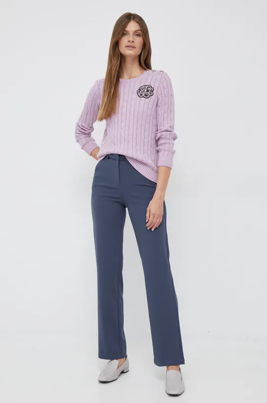 Bavlnený sveter Lauren Ralph Lauren fialová