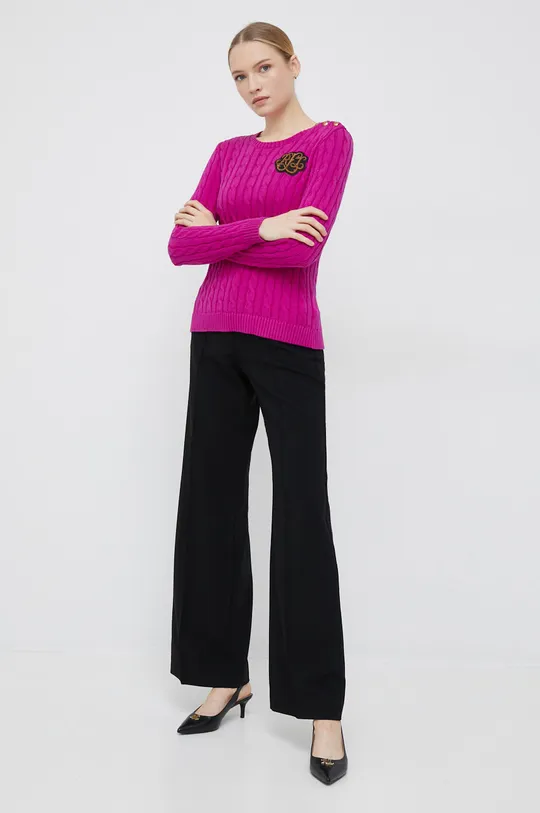 Bavlnený sveter Lauren Ralph Lauren ružová