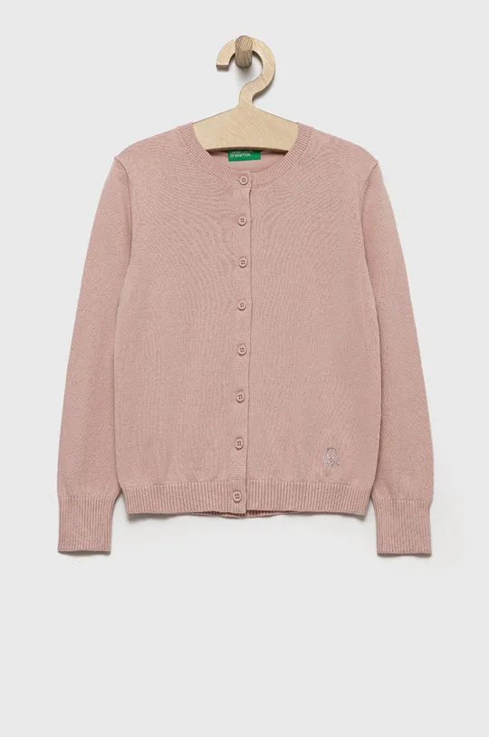 рожевий Дитячий бавовняний светер United Colors of Benetton Для дівчаток