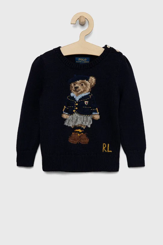 Detský sveter s prímesou vlny Polo Ralph Lauren tmavomodrá