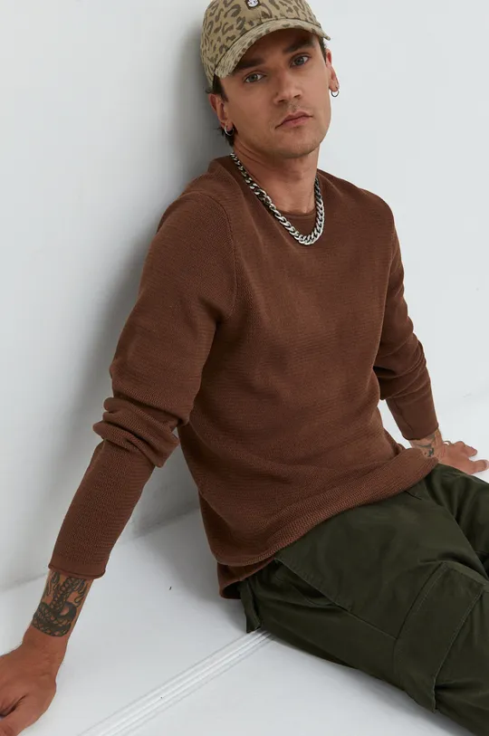 hnedá Bavlnený sveter Tom Tailor Pánsky