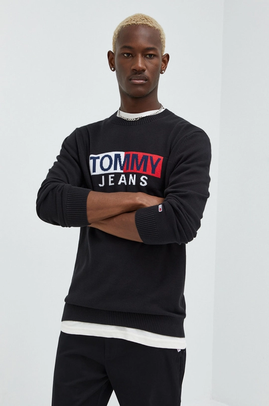 Tommy Jeans pamut pulóver fekete