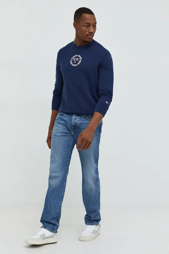 Βαμβακερό πουλόβερ Tommy Jeans σκούρο μπλε