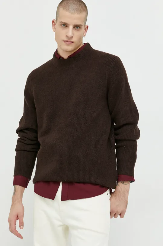 brązowy Premium by Jack&Jones sweter z domieszką wełny Raley