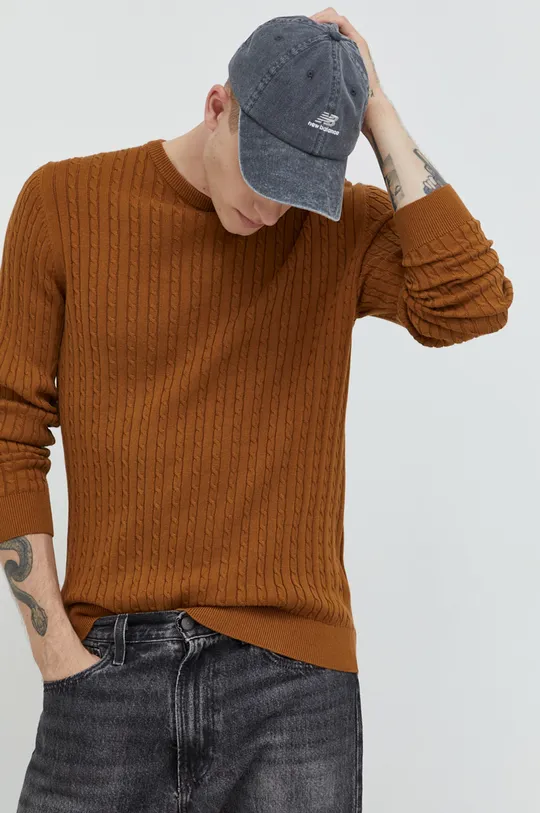 hnedá Bavlnený sveter Produkt by Jack & Jones Pánsky
