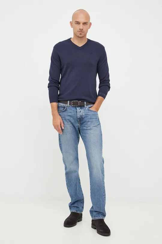 Pepe Jeans gyapjúkeverék pulóver sötétkék