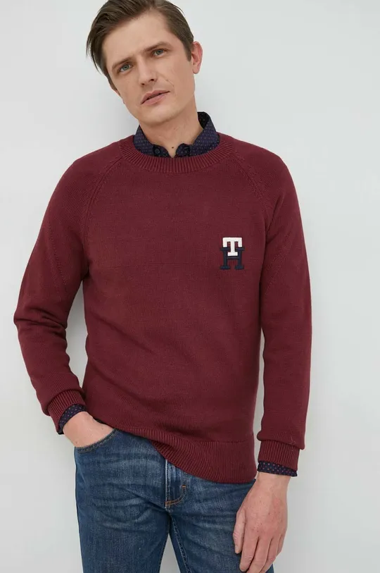 bordowy Tommy Hilfiger sweter bawełniany Męski