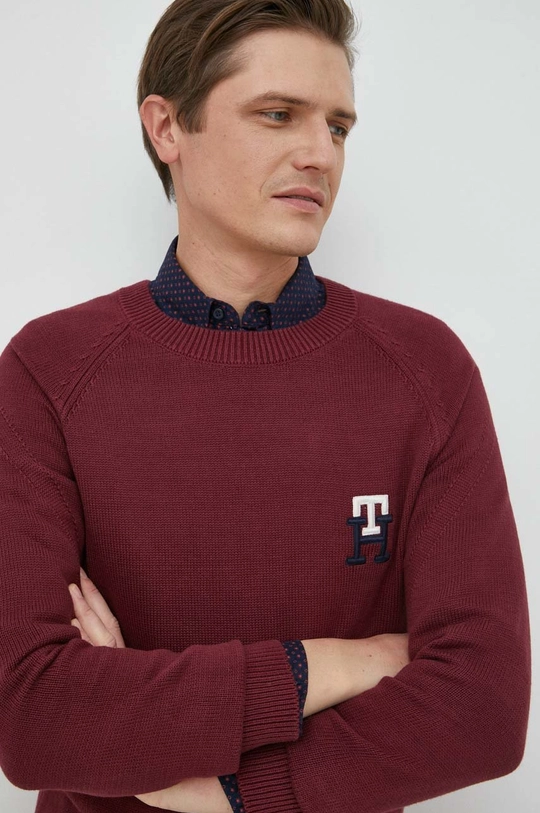 burgundia Tommy Hilfiger pamut pulóver