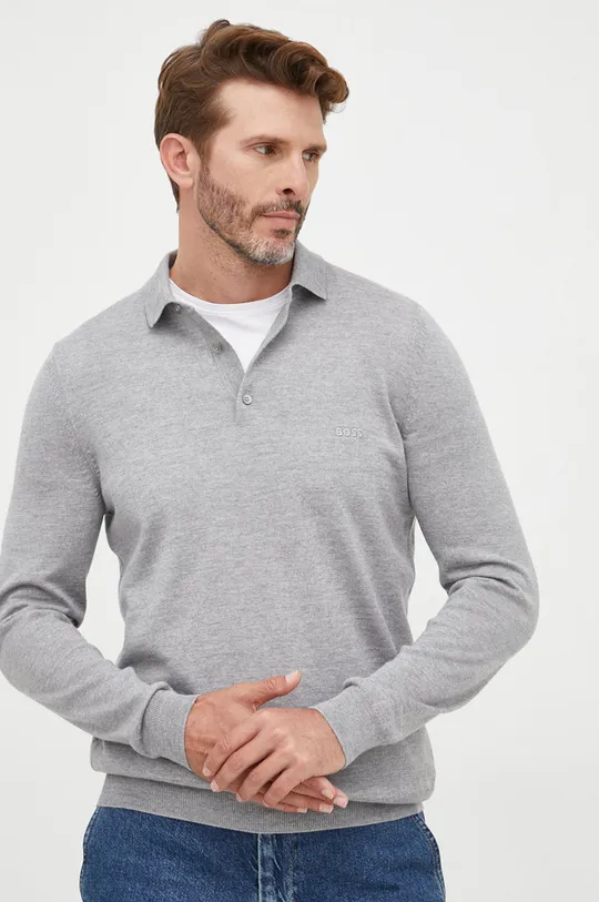 sivá Vlnený sveter BOSS Pánsky