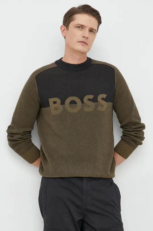 μαύρο Βαμβακερό πουλόβερ BOSS Boss Casual Ανδρικά