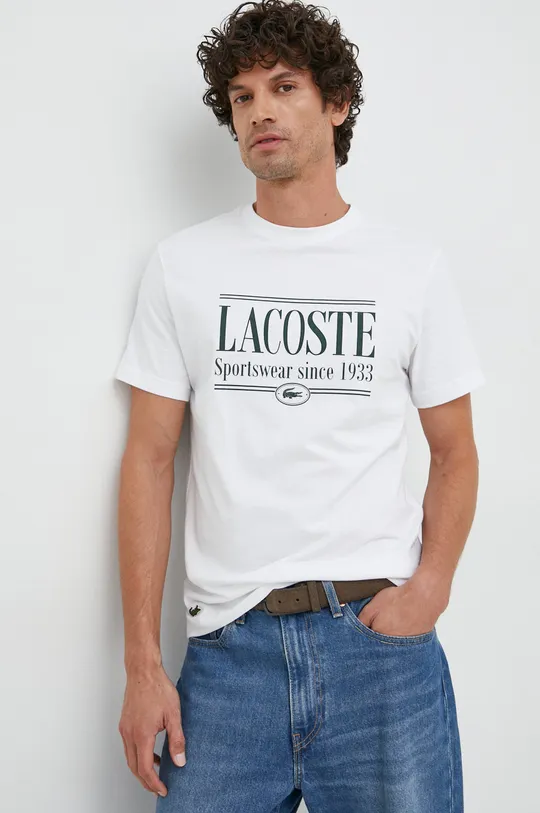 biela Bavlnené tričko Lacoste Pánsky