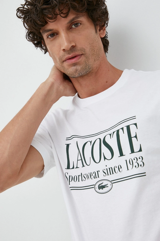 λευκό Βαμβακερό μπλουζάκι Lacoste