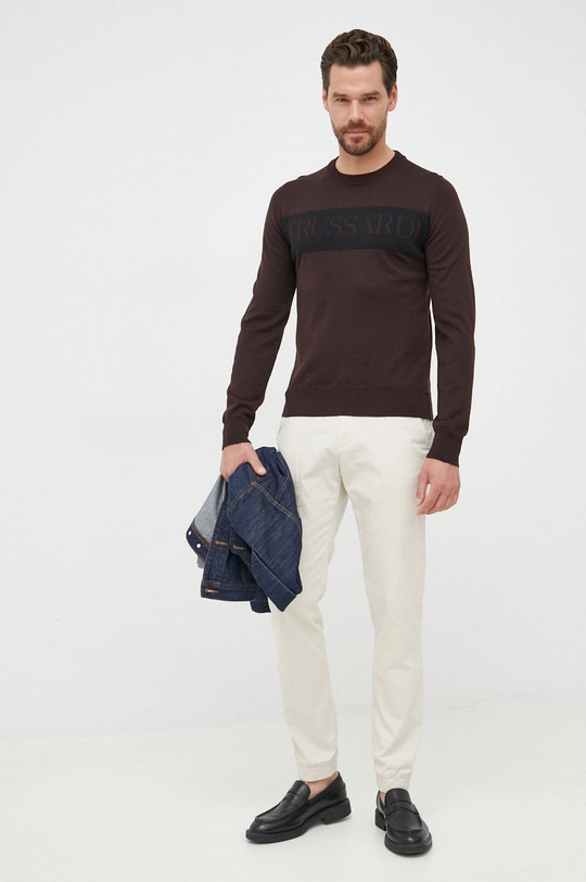 Trussardi sweter wełniany brązowy