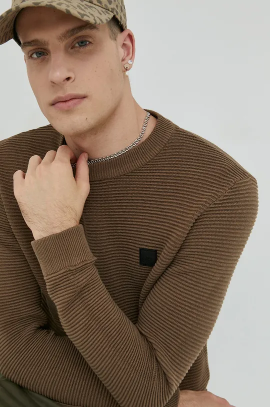 brązowy Solid sweter bawełniany Męski