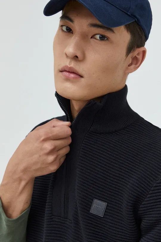 μαύρο Βαμβακερό πουλόβερ Solid