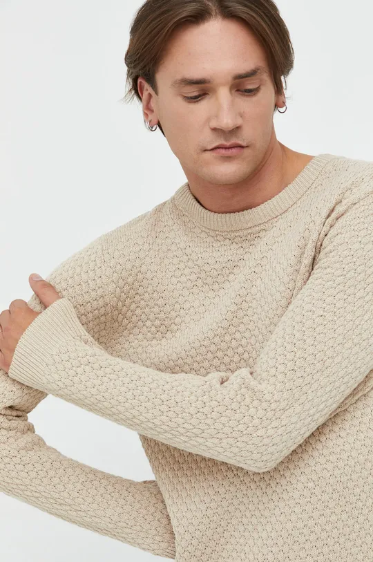 bézs Solid pamut pulóver Férfi