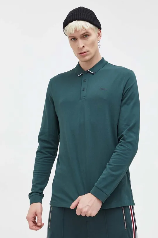 zelená Bavlnené tričko s dlhým rukávom HUGO Pánsky