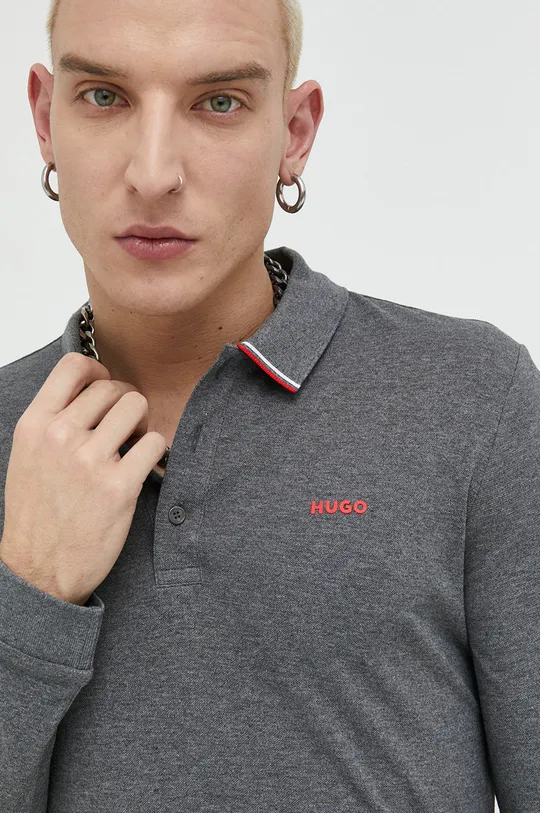γκρί Βαμβακερή μπλούζα με μακριά μανίκια HUGO Ανδρικά
