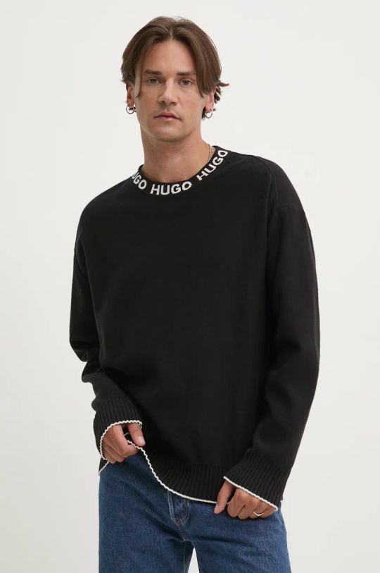 HUGO maglione in cotone a maglia fine nero 50474813