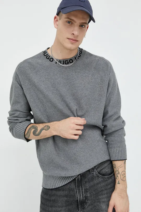 серый Хлопковый свитер HUGO Мужской