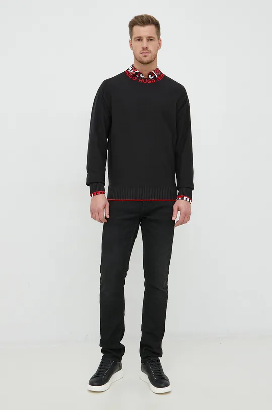 Pamučni pulover HUGO crna