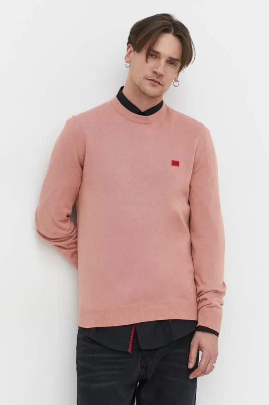 rózsaszín HUGO pamut pulóver Férfi