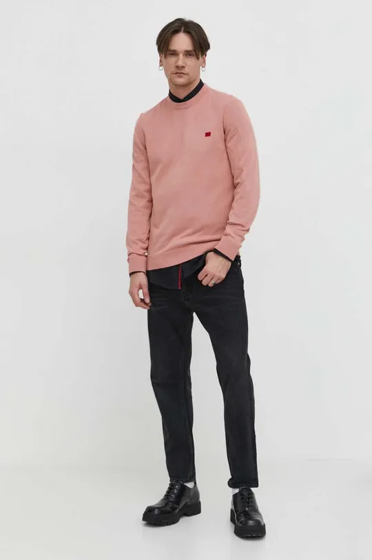Бавовняний светр HUGO рожевий