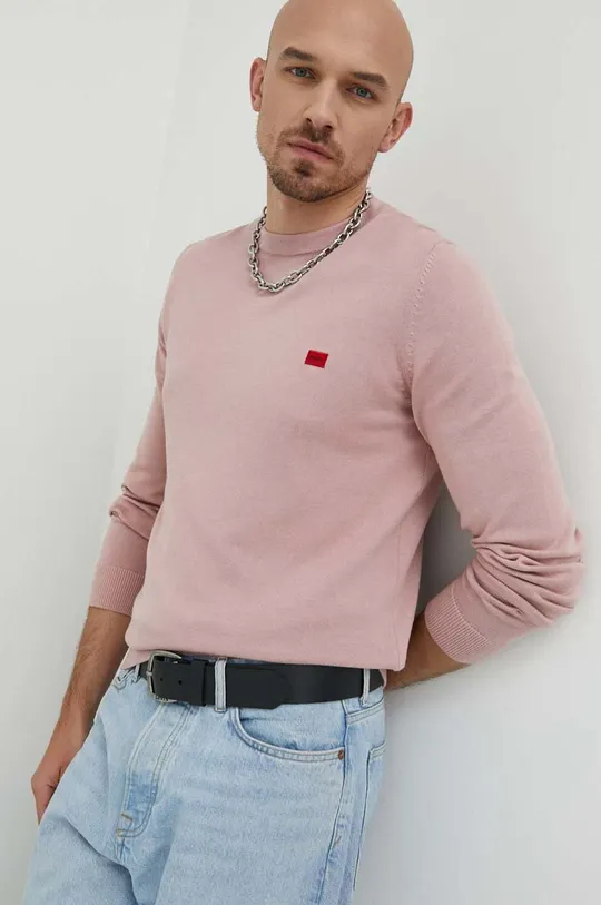 pastelově růžová Bavlněný svetr HUGO Pánský