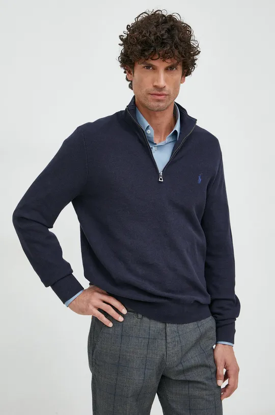 mornarsko modra Bombažen pulover Polo Ralph Lauren Moški