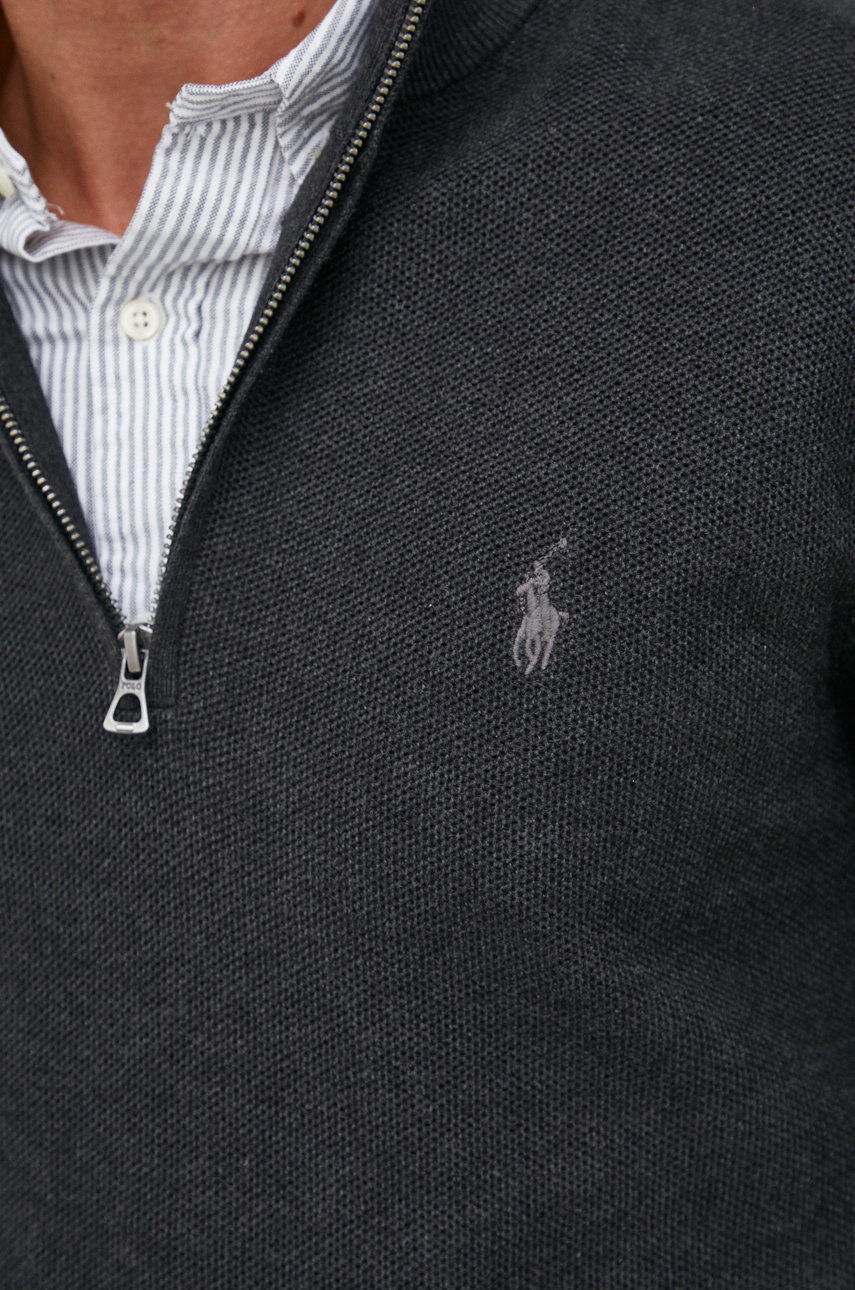 Хлопковый свитер Polo Ralph Lauren мужской цвет серый с полугольфом ...
