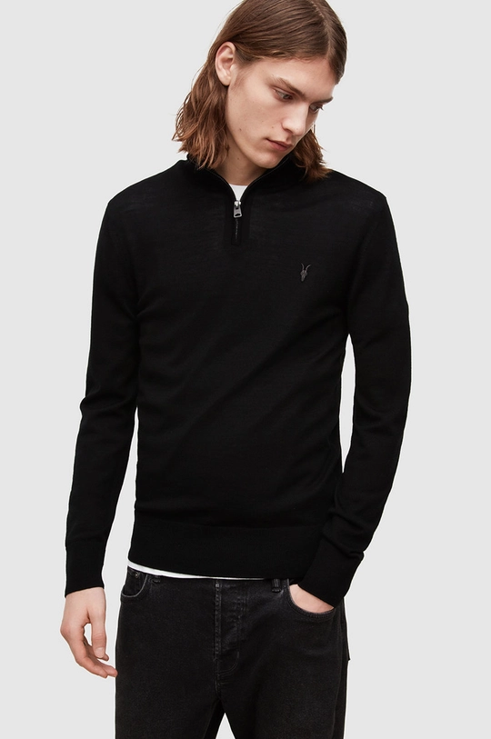 czarny AllSaints kardigan MODE MERINO ZIP FUNN Męski