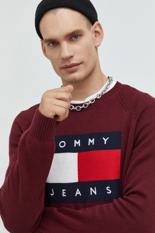 burgundské Bavlnený sveter Tommy Jeans