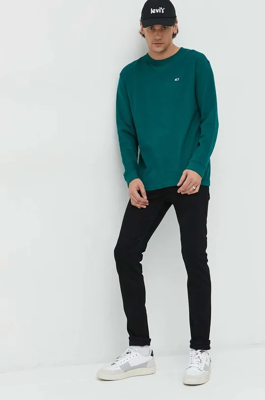 Βαμβακερό πουλόβερ Tommy Jeans πράσινο