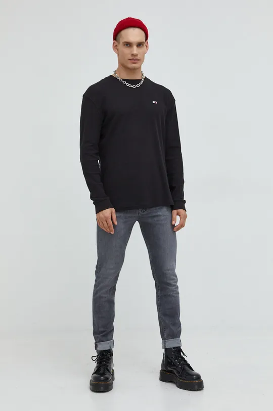 μαύρο Βαμβακερό πουλόβερ Tommy Jeans Ανδρικά