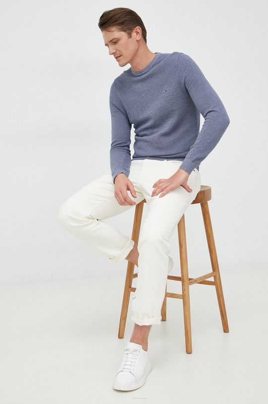 stalowy niebieski Tommy Hilfiger sweter bawełniany Męski