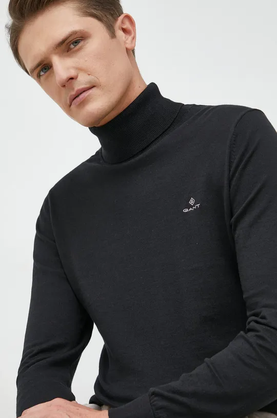 czarny Gant sweter z domieszką wełny Męski