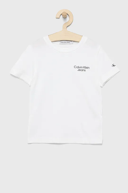 biały Calvin Klein Jeans t-shirt bawełniany dziecięcy IB0IB01319.9BYY Chłopięcy