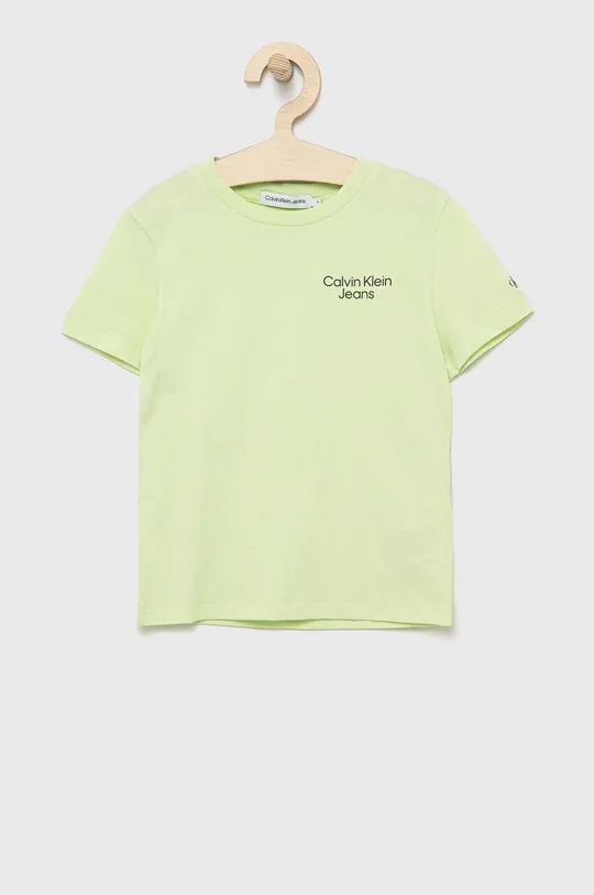 зелёный Детская хлопковая футболка Calvin Klein Jeans Для мальчиков