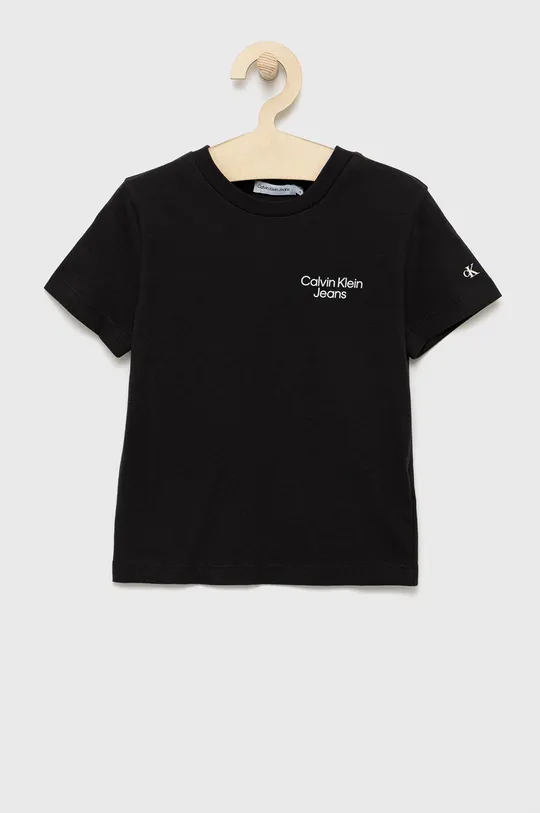 czarny Calvin Klein Jeans t-shirt bawełniany dziecięcy IB0IB01319.9BYY Chłopięcy