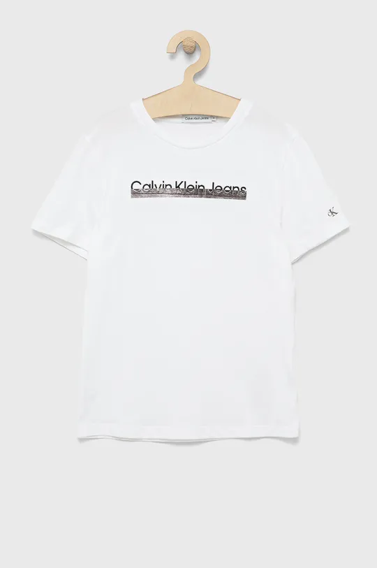 biela Detské bavlnené tričko Calvin Klein Jeans Chlapčenský