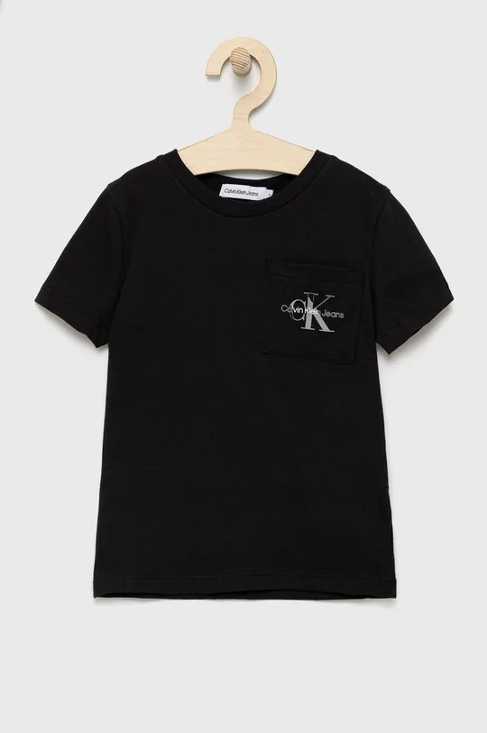 czarny Calvin Klein Jeans t-shirt bawełniany dziecięcy IB0IB01345.9BYY Chłopięcy