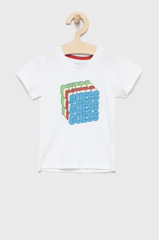 biały Guess t-shirt bawełniany dziecięcy Chłopięcy