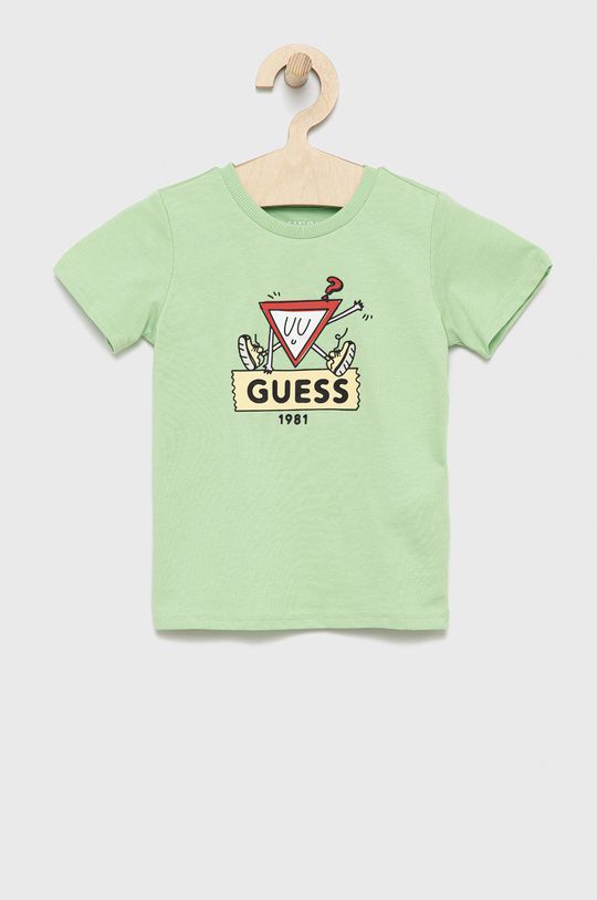 χλωμό πράσινο Παιδικό βαμβακερό μπλουζάκι Guess Για αγόρια