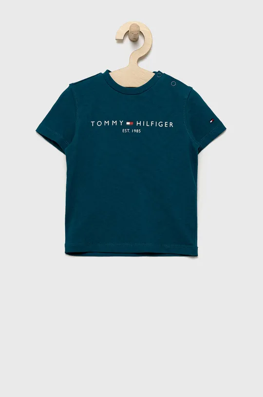 tyrkysová Detské bavlnené tričko Tommy Hilfiger Chlapčenský