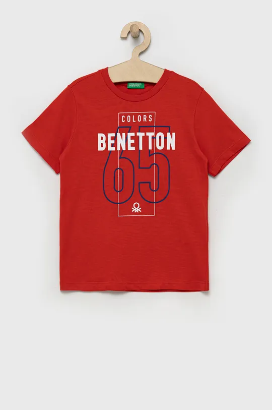 czerwony United Colors of Benetton t-shirt bawełniany dziecięcy Chłopięcy